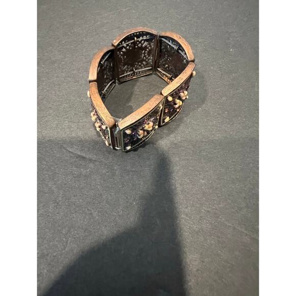 Vintage Signed Joan Rivers Marrakesh Copper Toned Pink Stones Stretch Bracelet - Picture 7 of 8